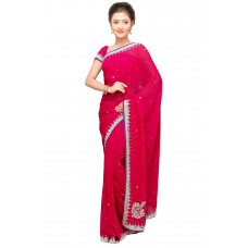 Tremendous Magenta Colored Stone Worked Chiffon Saree